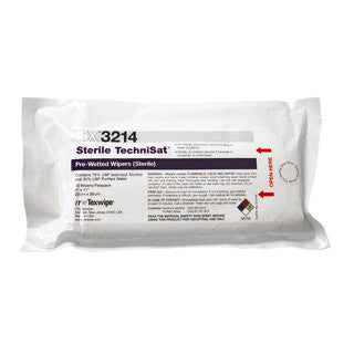 SOS Cleanroom Texwipe TX3214 Sterile TechniSat 9" x 11" Polyester and Cellulose Wiper Pre-Wetted 70% IPA (Case Qty.) - Case