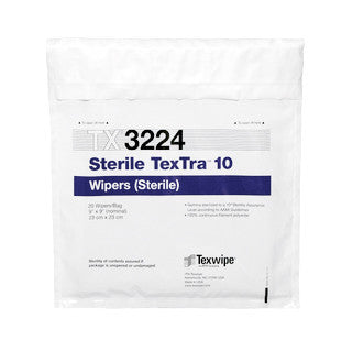 SOS Cleanroom Texwipe TX3224 Sterile TexTra10 9" x 9" Polyester Cleanroom Wiper (Case Qty.) - Case