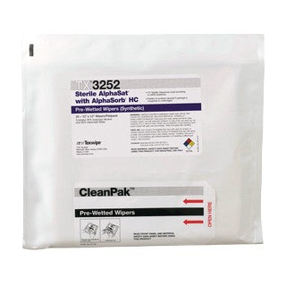 SOS Cleanroom Texwipe TX3252 Sterile AlphaSat with AlphaSorb 12" x 12" Polyester Wiper Pre-Wetted 70% IPA (Case Qty.) - Case