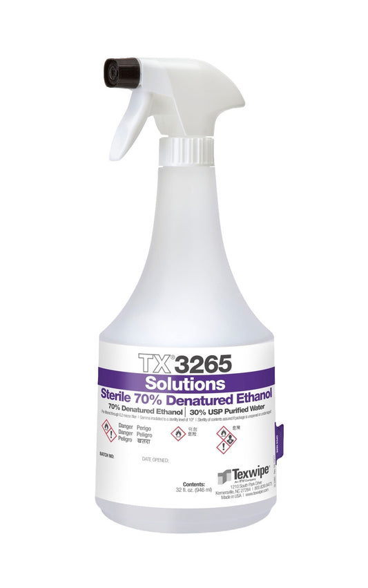 SOS Cleanroom Texwipe TX3265 Sterile 70% Denatured Ethanol Solution (32 oz. Bottle, 12/Case) - Case