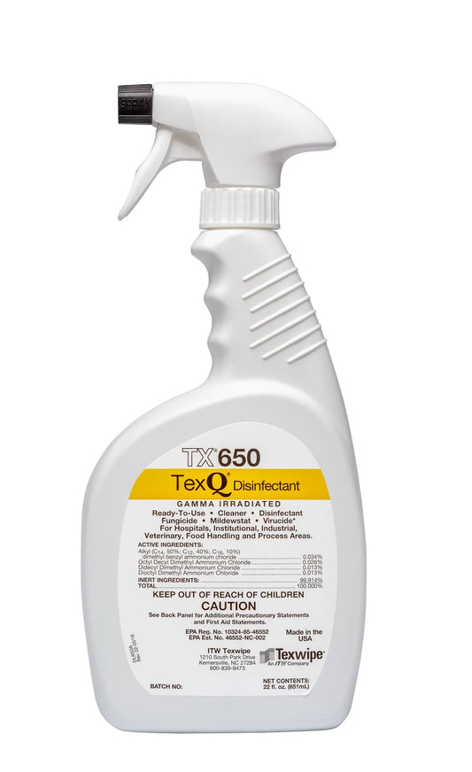 SOS Cleanroom Texwipe TX650 TexQ Sterile Disinfectant Ready-to-Use 22 oz. Trigger Spray (22 oz. Bottle, 12/Case) - Case