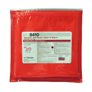 SOS Cleanroom Texwipe TX8410 AlphaSat TX 9" x 9" Polyester Cleanroom Wiper Pre-Wetted 100% IPA - Bag
