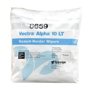 SOS Cleanroom Texwipe TX8659 Vectra Alpha10 LT 9" x 9" Polyester Cleanroom Wiper - Bag