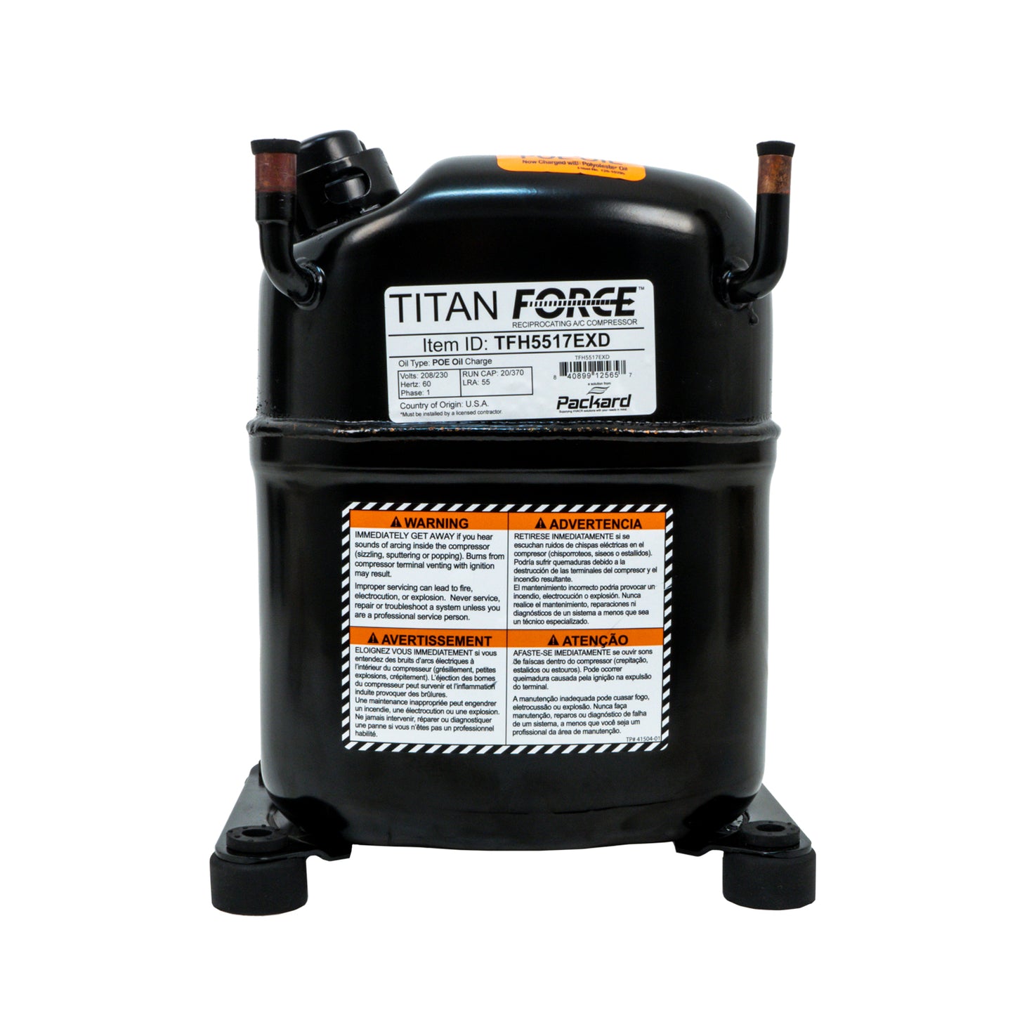 Packard TFH5517EXD Recip. A/C Compressor, R-22 Systems, 16,600 Btu, 208/230-1-60, Poe Oil