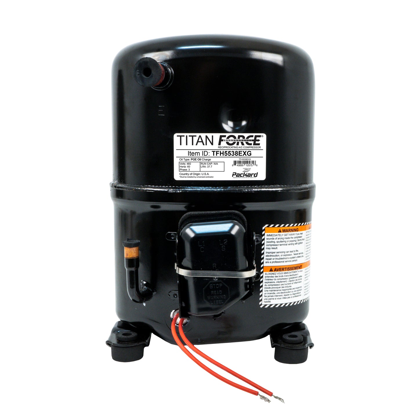 Packard TFH5538EXG Recip. A/C Compressor, R-22 Systems, 38,400 Btu, 460-3-60, Poe Oil