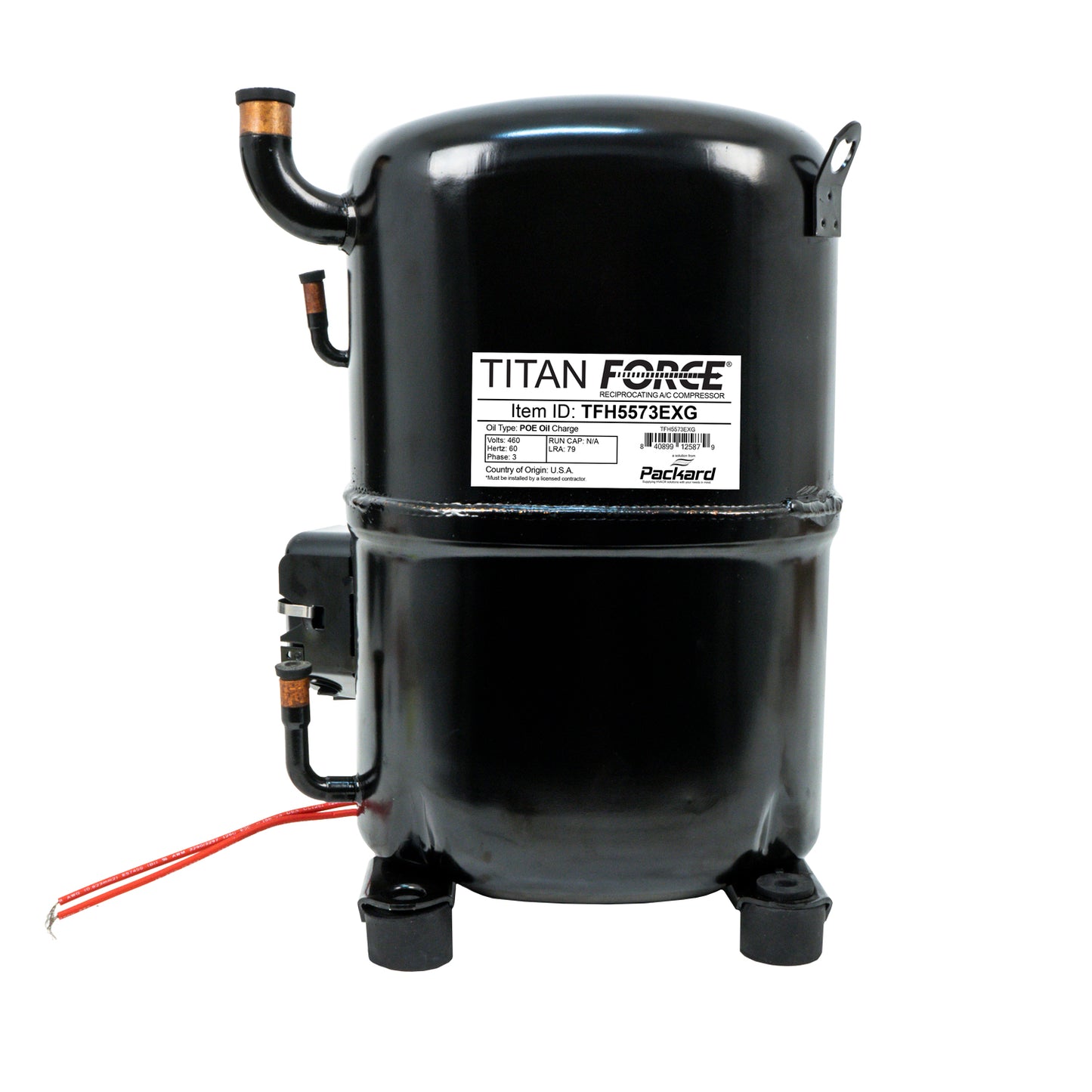 Packard TFH5573EXG Recip. A/C Compressor, R-22 Systems, 72,500 Btu, 460-3-60, Poe Oil