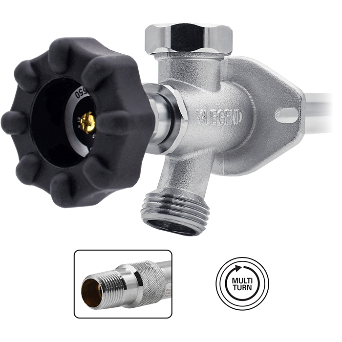 Legend Valves 108-026NL 1/2" x 14" No Lead Forged Brass Multi-Turn Frostfree Sillcock with Softouch Handle & Integrated Anti-Siphon Vacuum Breaker