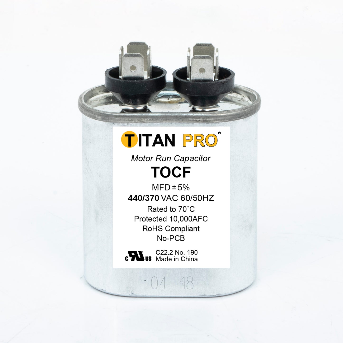 Packard TOCF4 Titan Pro Run Capacitor 4 Mfd 440/370 Volt Oval