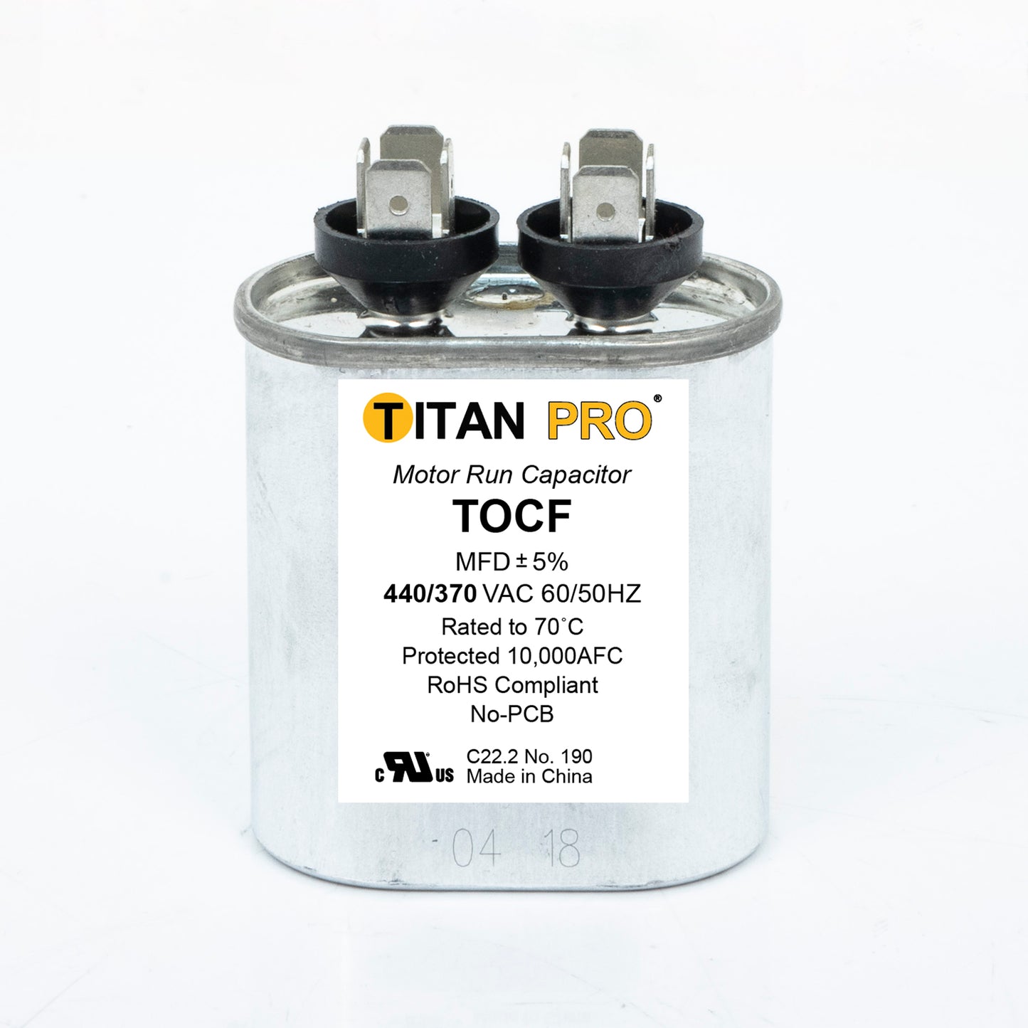 Packard TOCF2.5 Titan Pro Run Capacitor 2.5 Mfd 440/370 Volt Oval