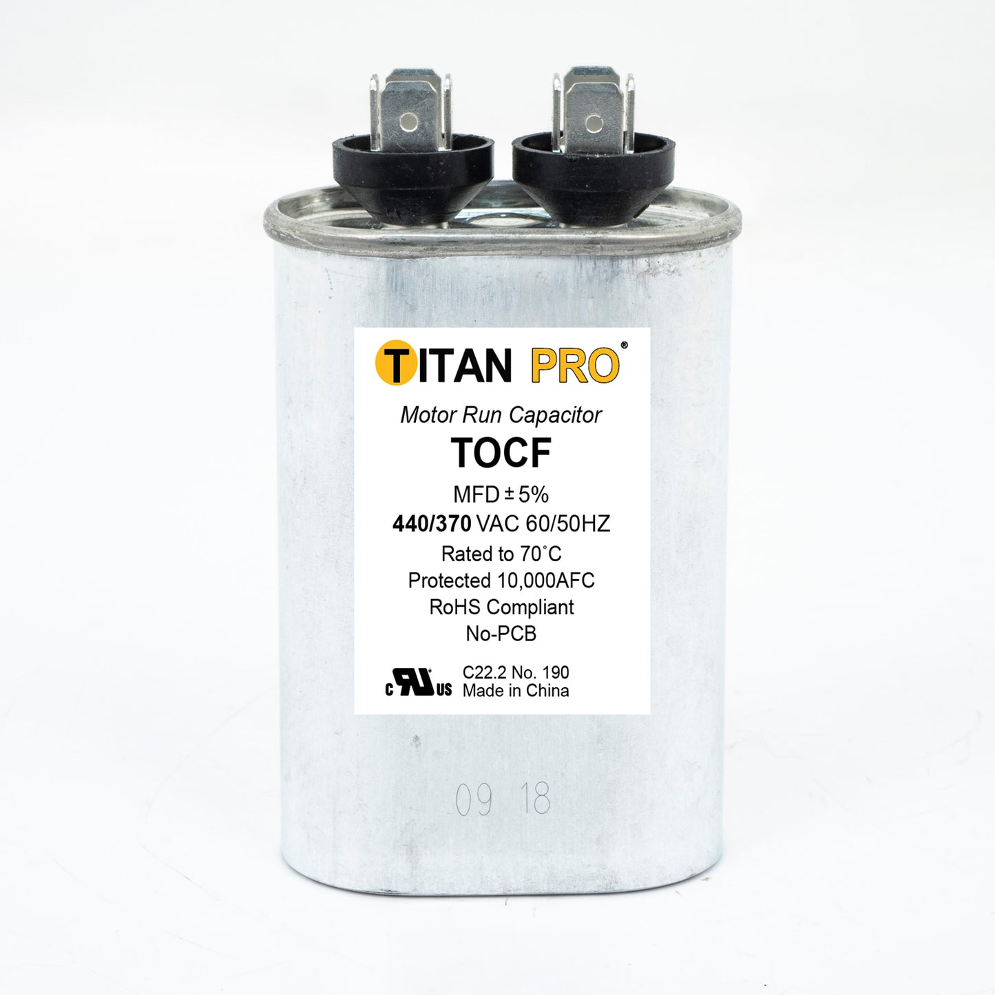 Packard TOCF25 Titan Pro Run Capacitor 25 Mfd 440/370 Volt Oval