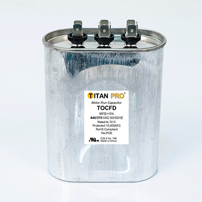 Packard TOCFD505 Titan Pro Run Capacitor 50+5 Mfd 440/370 Volt Oval