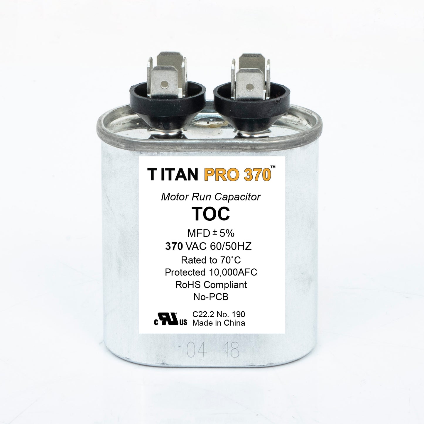 Packard TOC4 Titan Pro Run Capacitor 4 Mfd 370 Volt Oval