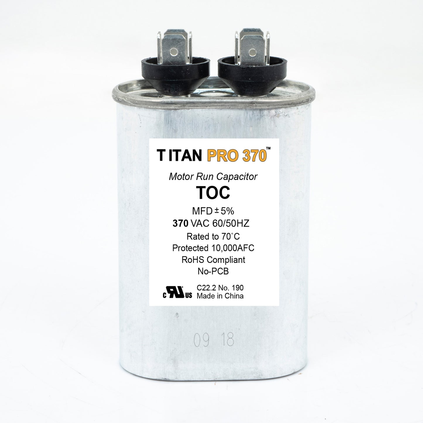 Packard TOC50 Titan Pro Run Capacitor 50 Mfd 370 Volt Oval