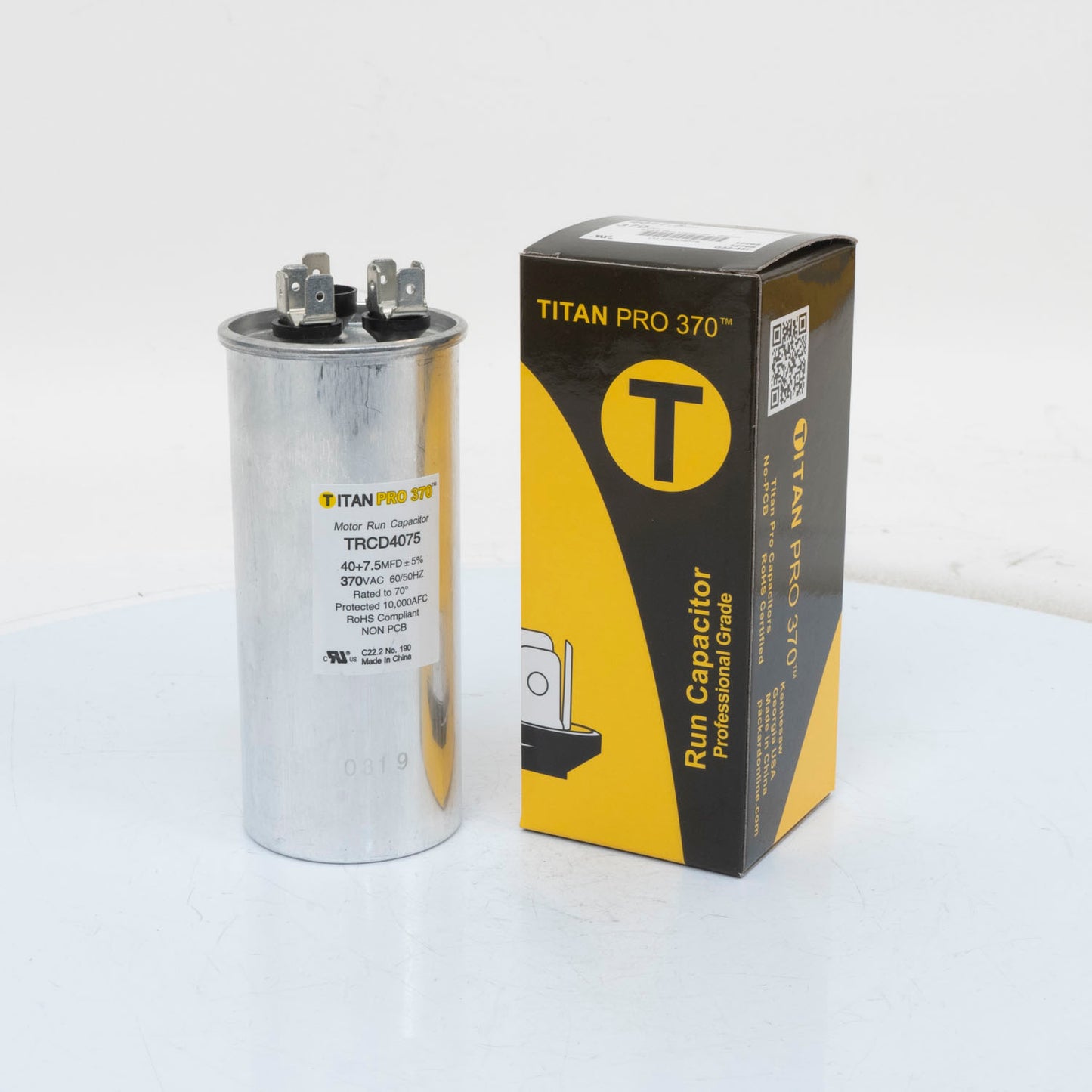 Packard TRCD4075 Titan Pro Run Capacitor 40+7.5 Mfd 370 Volt Round