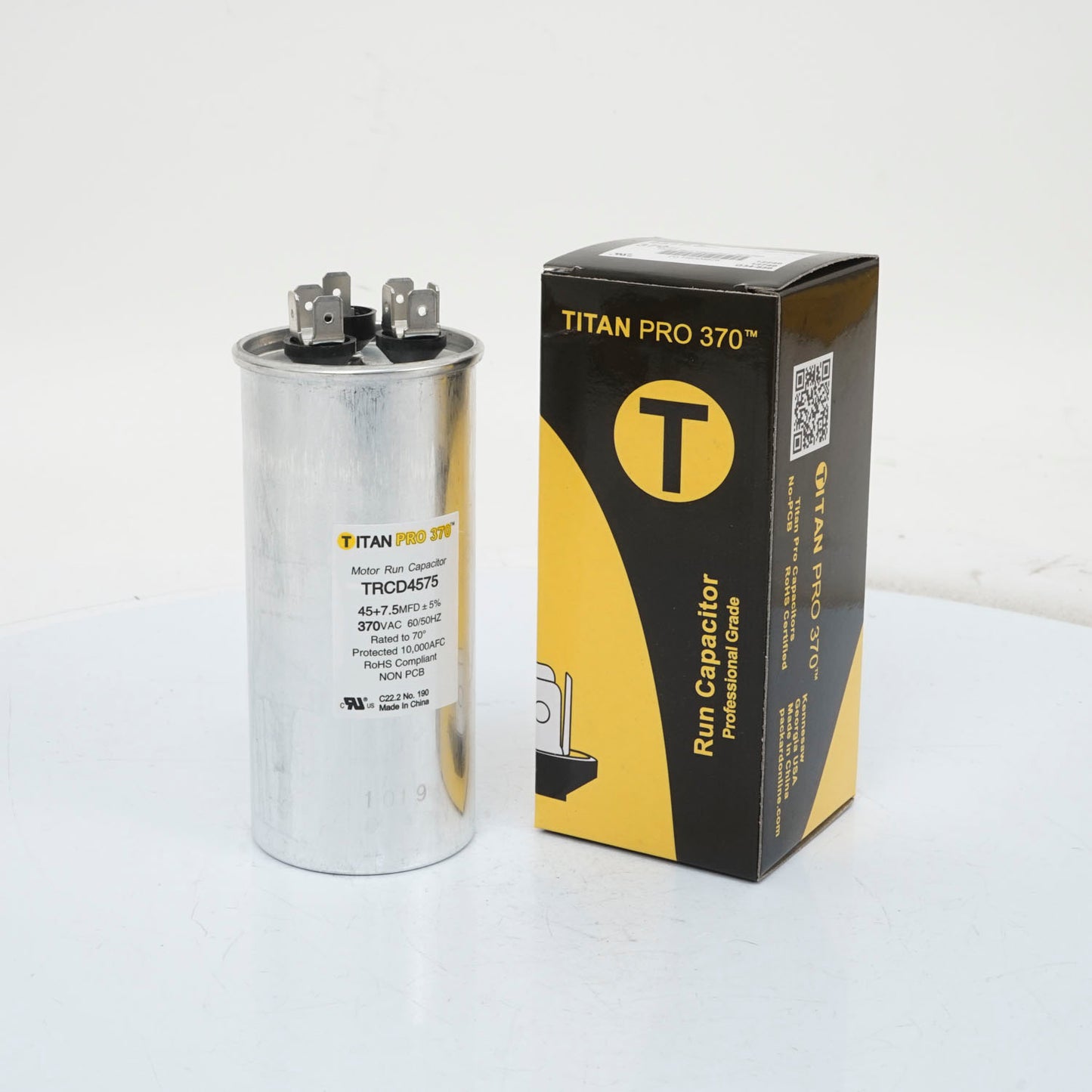 Packard TRCD4575 Titan Pro Run Capacitor 45+7.5 Mfd 370 Volt Round