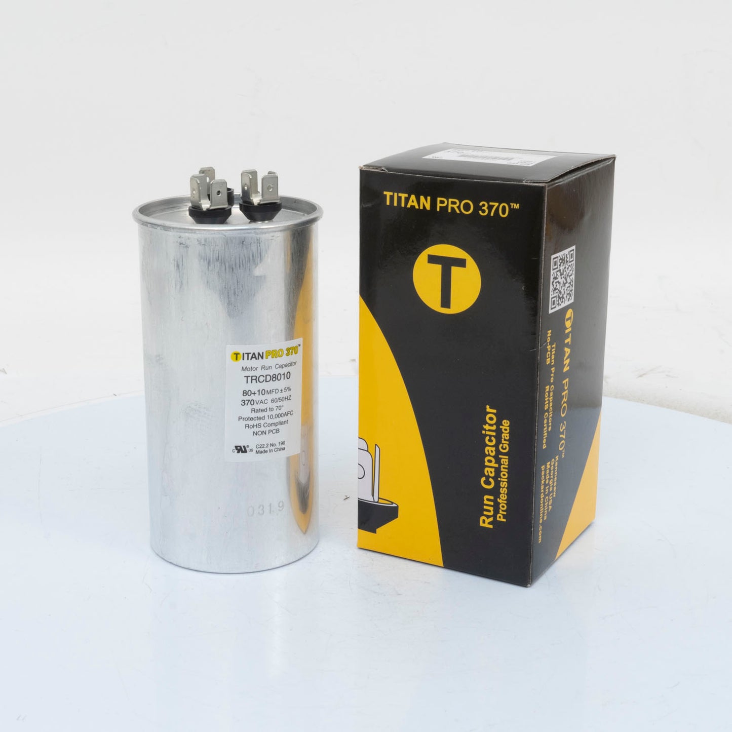 Packard TRCD8010 Titan Pro Run Capacitor 80+10 Mfd 370 Volt Round