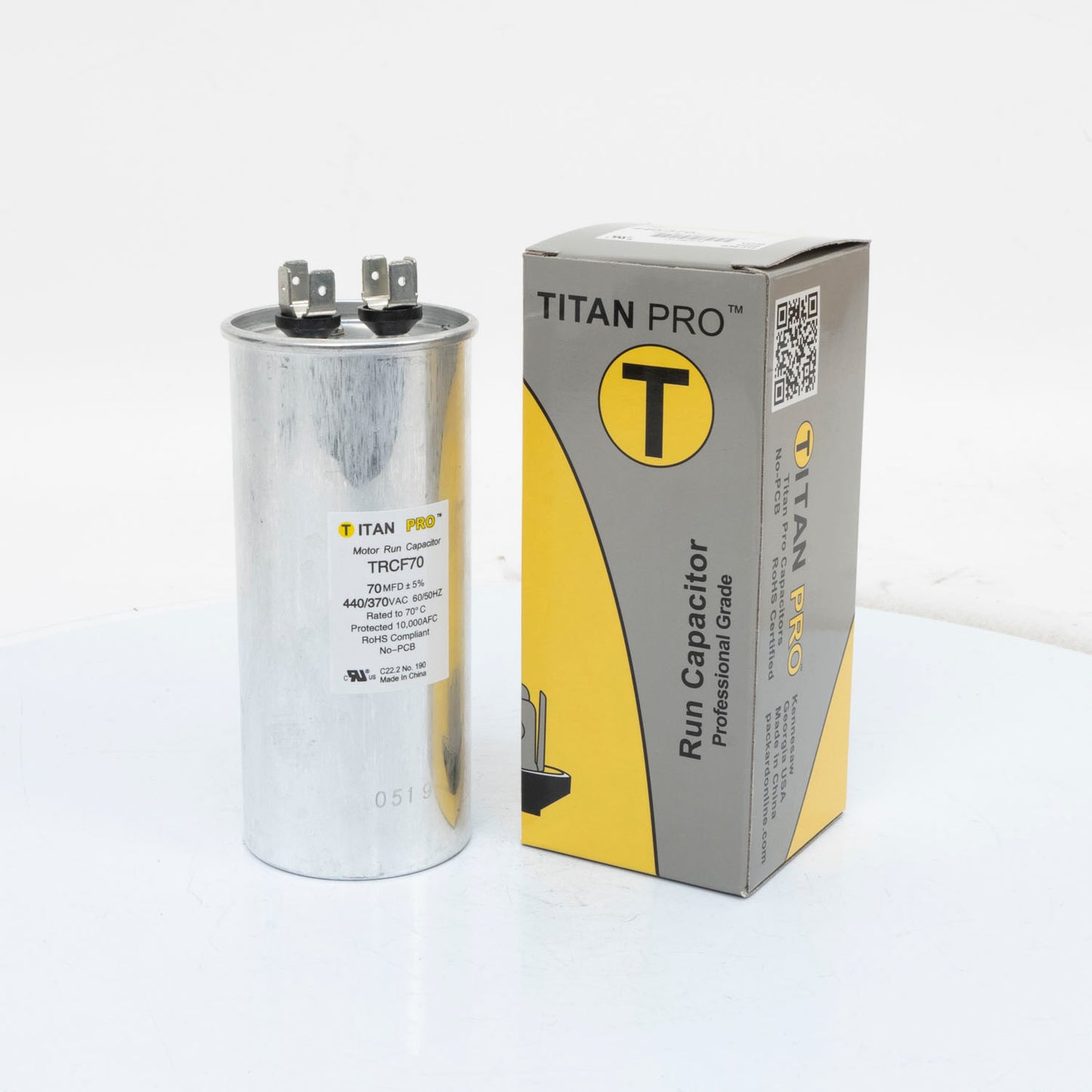 Packard TRCF70 Titan Pro Run Capacitor 70 Mfd 440/370 Volt Round