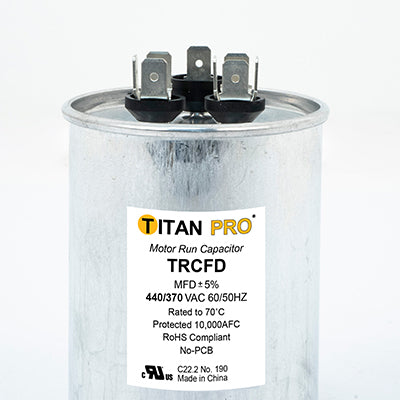 Packard TRCFD5075 Titan Pro Run Capacitor 50+7.5 Mfd 440/370 Volt Round