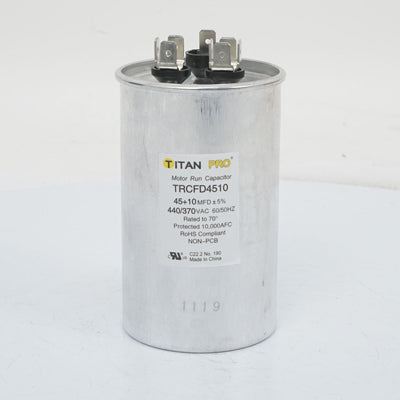 Packard TRCFD4510 Titan Pro Run Capacitor 45+10 Mfd 440/370 Volt Round