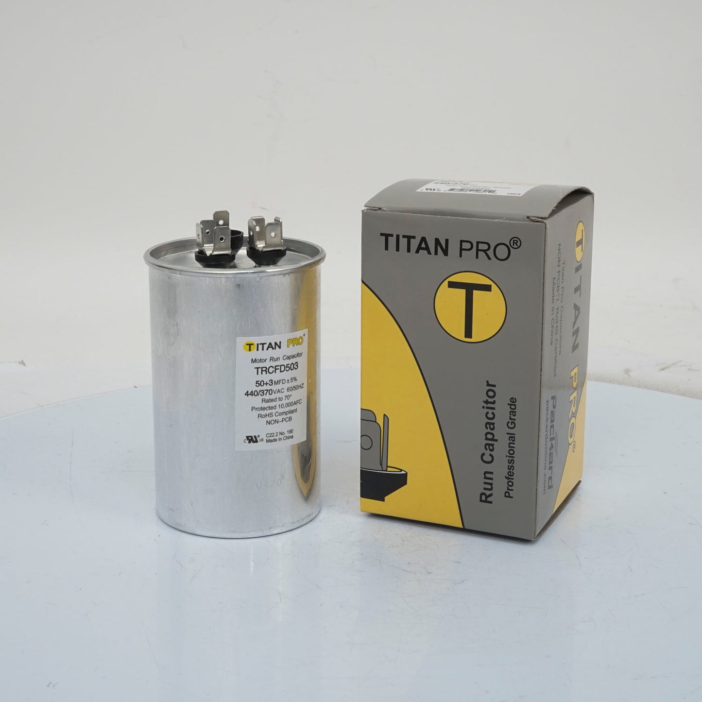 Packard TRCFD503 Titan Pro Run Capacitor 50+3 Mfd 440/370 Volt Round