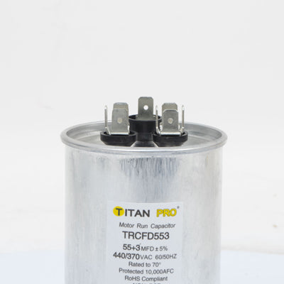 Packard TRCFD553 Titan Pro Run Capacitor 55+3 Mfd 440/370 Volt Round