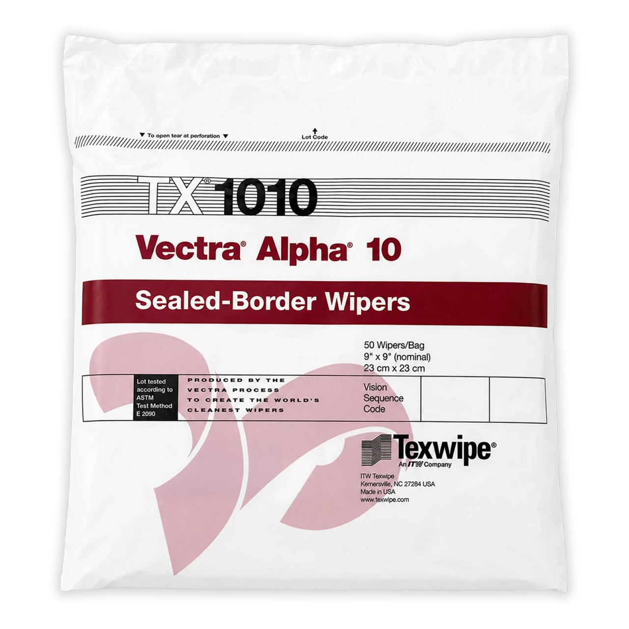 SOS Cleanroom Texwipe TX1010 Vectra Alpha10 9" x 9" Polyester Cleanroom Wiper - Bag