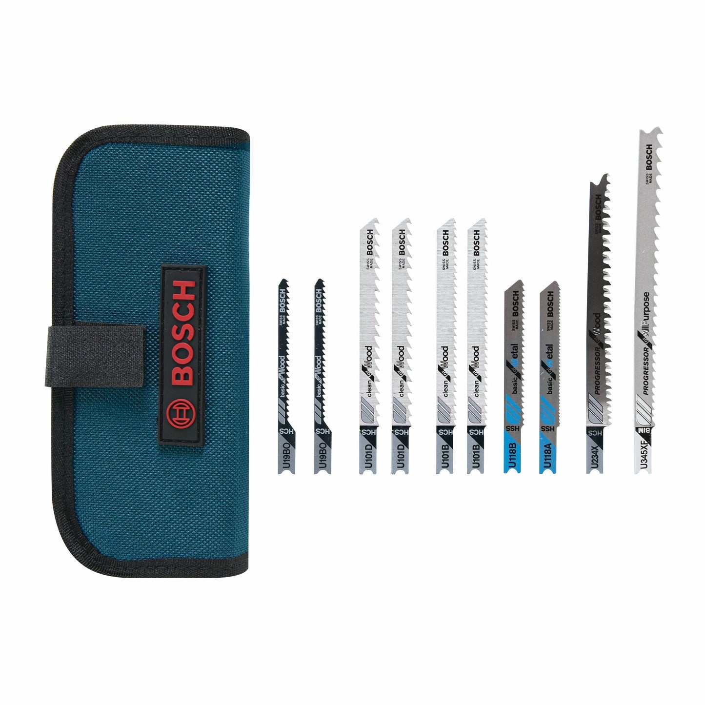 Bosch U10CSC U Shank Jigsaw Blade Assortment (10 Pcs) With Cloth Pouch