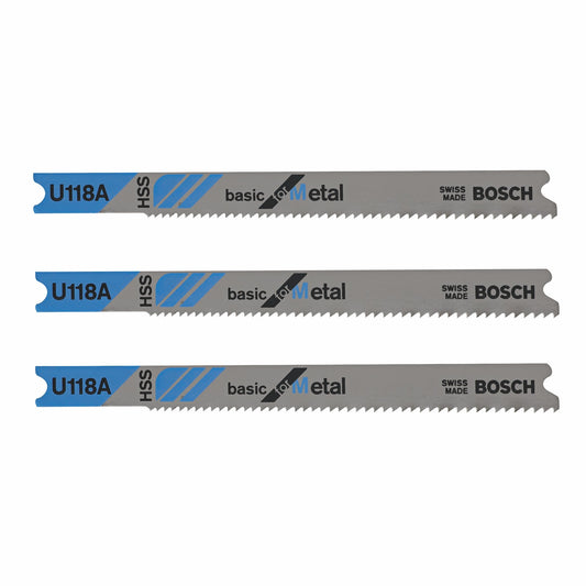 Bosch U118A3 2-3/4", 24Tpi, Hss U-Shank Jigsaw Blade (3 Pk)