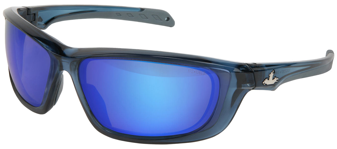 MCR Safety UD128B Swagger® UD1 Series Safety Glasses Provides Ultra Defense Ballistic Impact Protection Blue Diamond Mirror Lenses Crystal Dark Blue Frame Co-Injected TPR over Polycarbonate Temples (1 Pair)