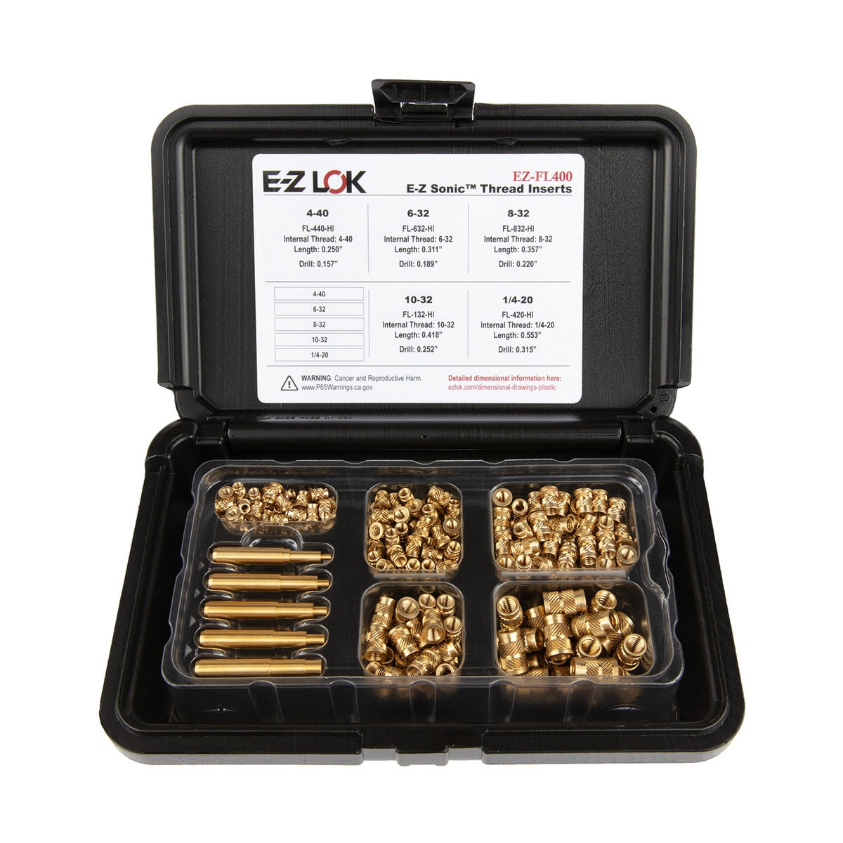 E-Z Sonic™ Threaded Insert Assortment Kit - Straight - Flanged - 4-40 to 1/4-20