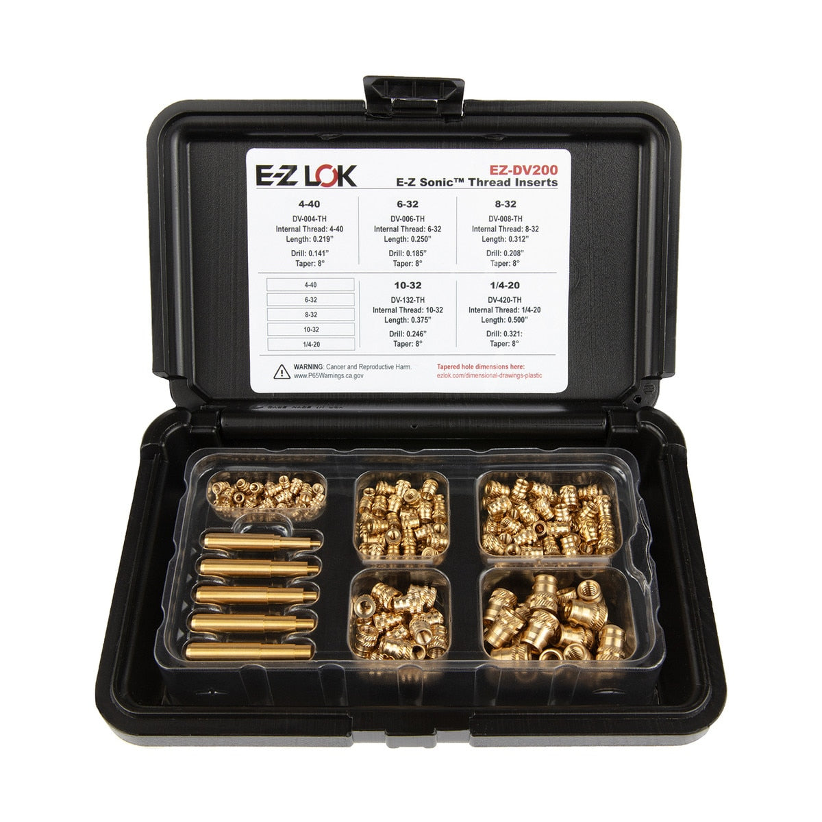 E-Z Sonic™ Threaded Insert Assortment Kit - Tapered - Double Vane - 4-40 to 1/4-20