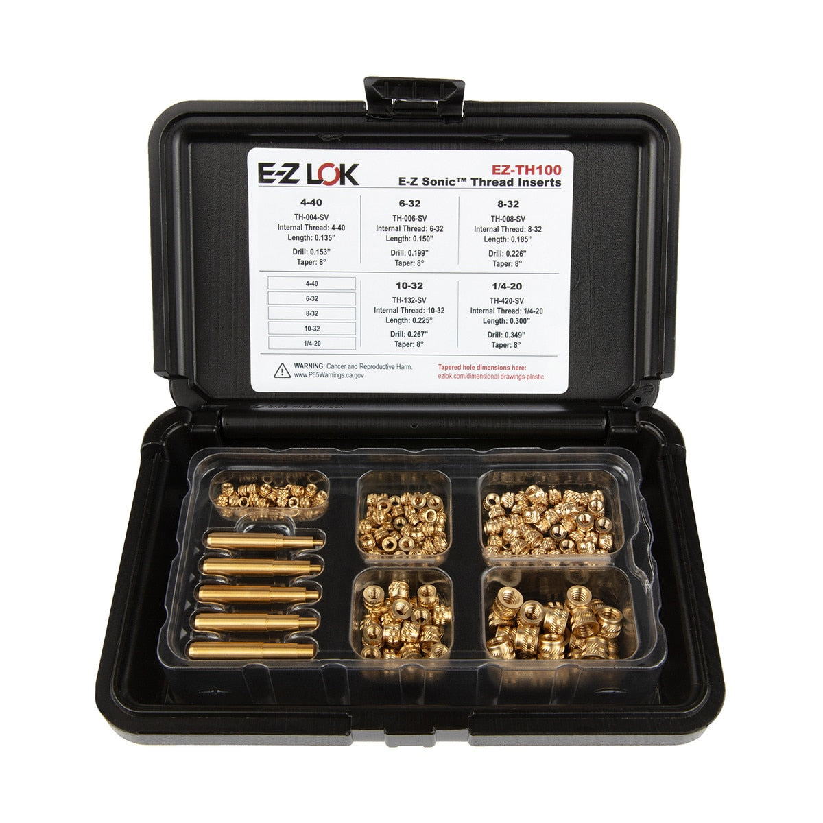 E-Z Sonic™ Threaded Insert Assortment Kit - Tapered - Single Vane - 4-40 to 1/4-20