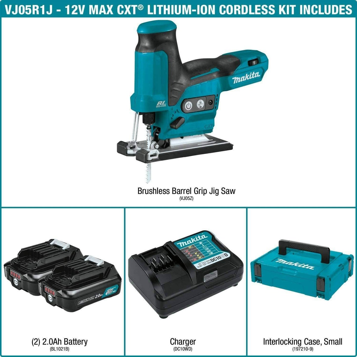 Makita VJ05R1J 12V max CXT® Lithium‘Ion Brushless Cordless Barrel Grip Jig Saw Kit (2.0Ah)