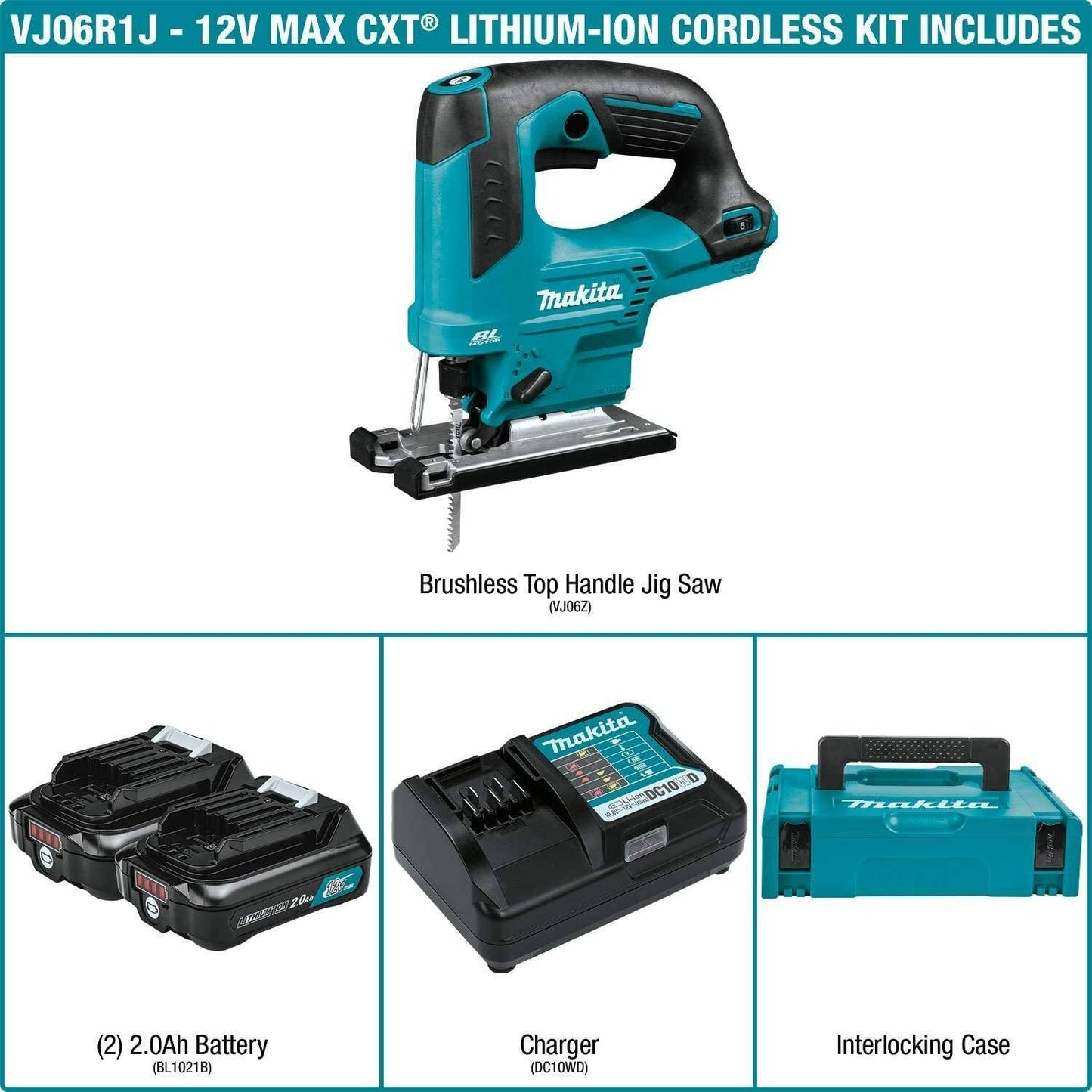 Makita VJ06R1J 12V Max Cxt® Lithiumion Brushless Cordless Top Handle Jig Saw Kit