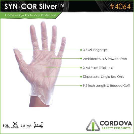 Cordova Safety 4064M Disposable, Commodity, Vinyl, Powder Free, 3 mil, White
