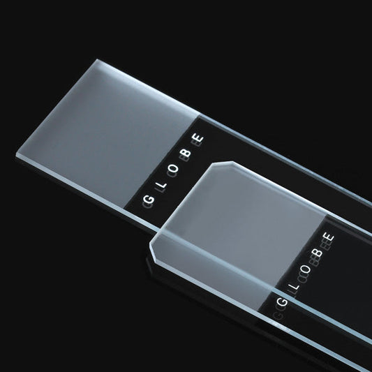 Globe Scientific 1384-20 Microscope Slides Diamond White Glass 25 x 75mm 45° Beveled Edges Clipped Corners Frosted 1 End 1 Side 72/Box 20 Boxes/Case (10 Gross)
