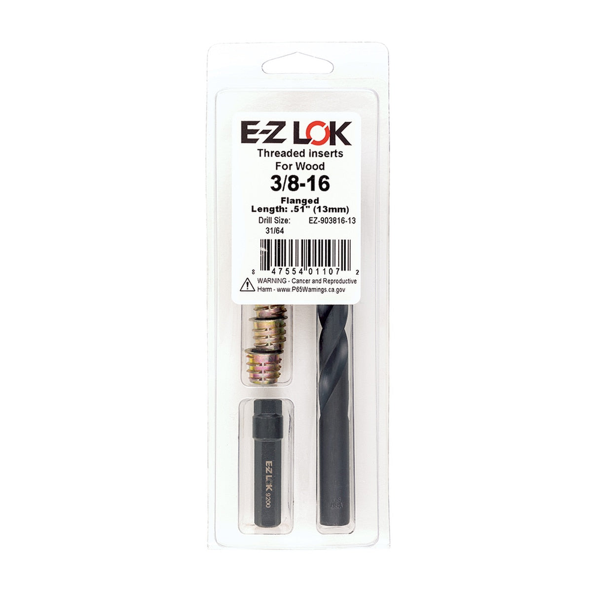 E-Z Hex™ Threaded Insert Installation Kit for Soft Wood - Flanged - 3/8-16 x 13mm