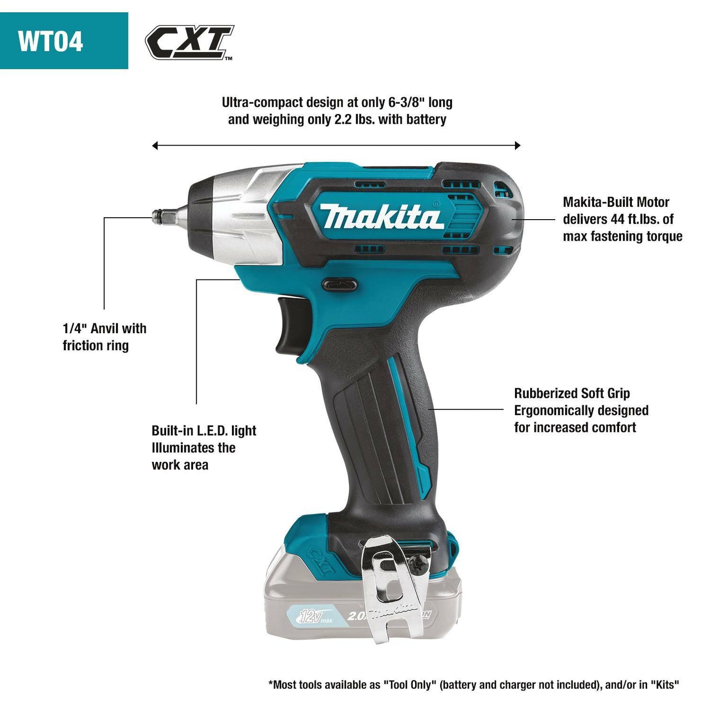 Makita WT04R1 12V max CXT® Lithium‘Ion Cordless 1/4" Impact Wrench Kit (2.0Ah)