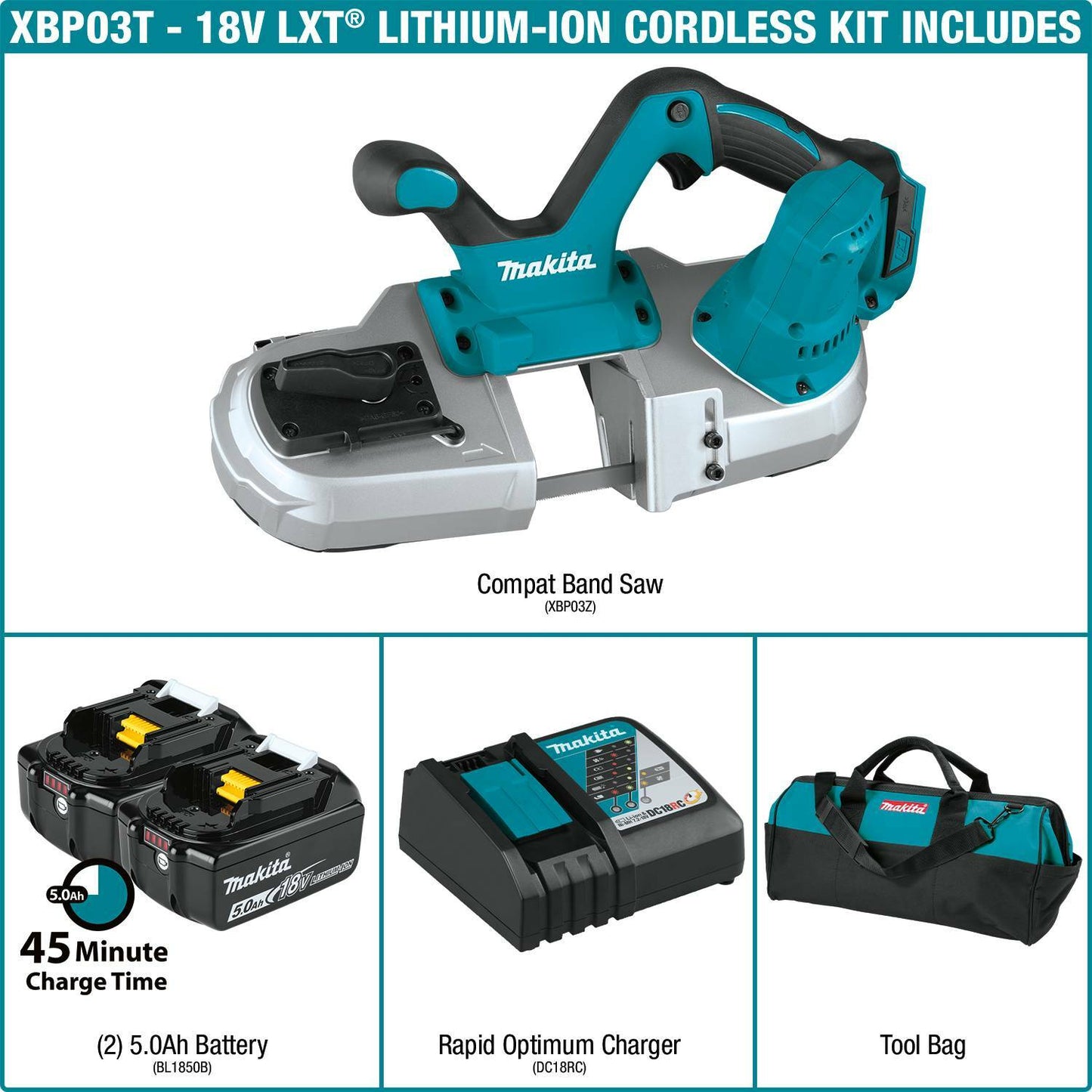 Makita XBP03T 18V LXT® Lithium‘Ion Cordless Compact Band Saw Kit (5.0Ah)