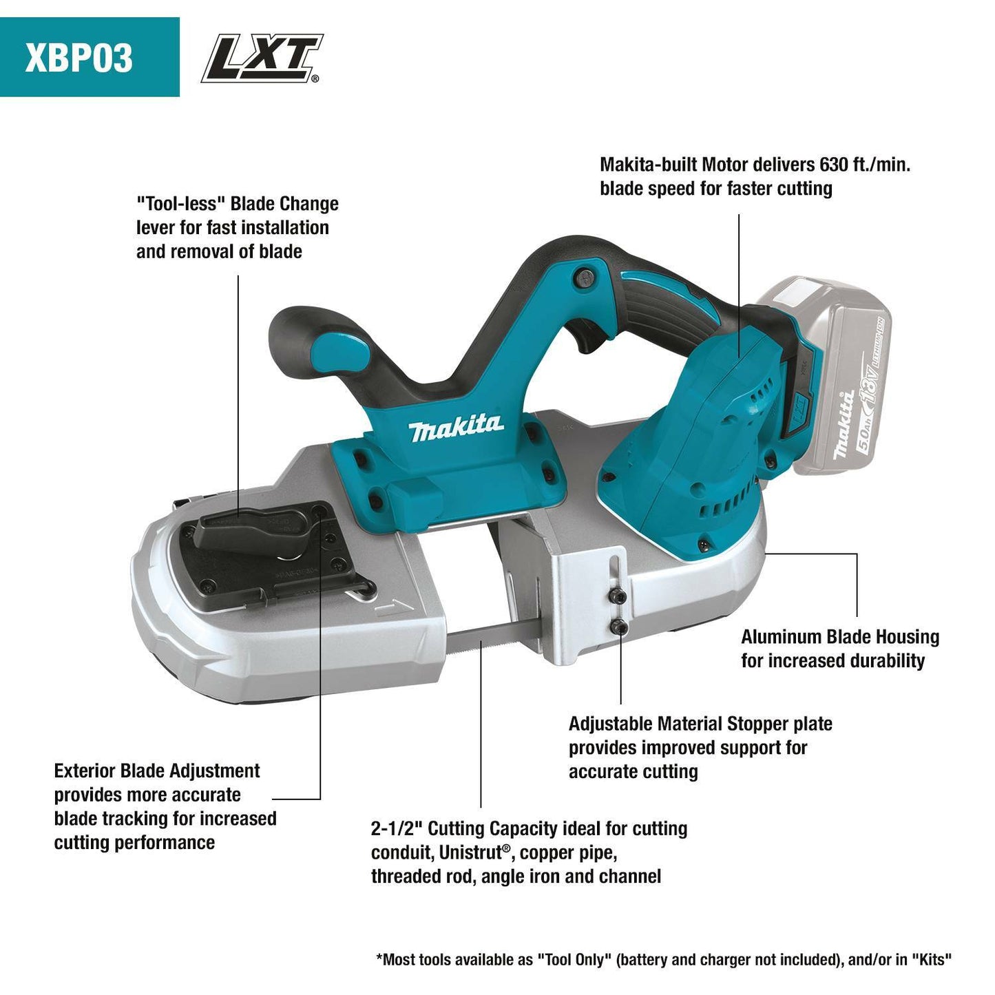 Makita XBP03T 18V LXT® Lithium‘Ion Cordless Compact Band Saw Kit (5.0Ah)