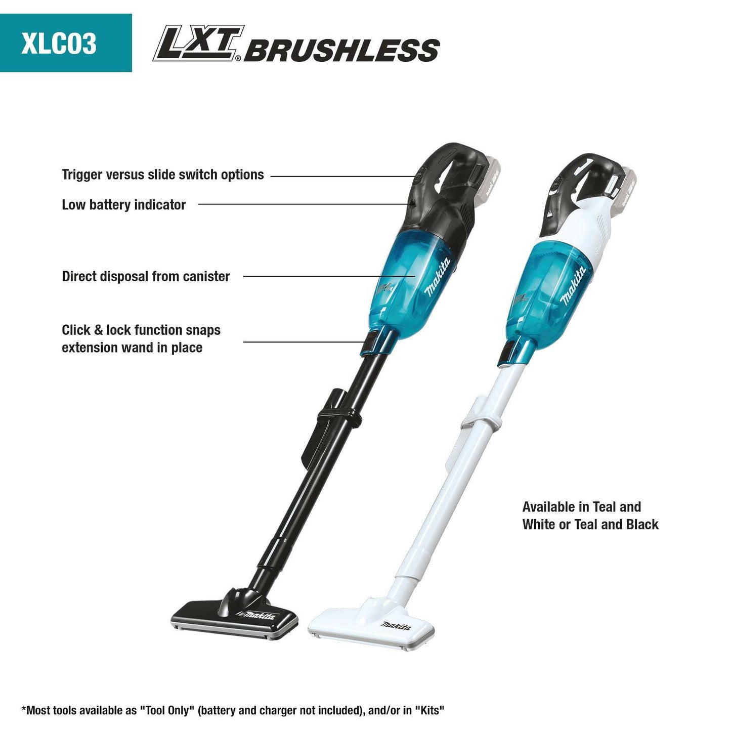 Makita XLC03R1BX4 18V LXT® Lithium‘ion Compact Brushless Cordless Vacuum Kit, Trigger w/ Lock (2.0Ah)