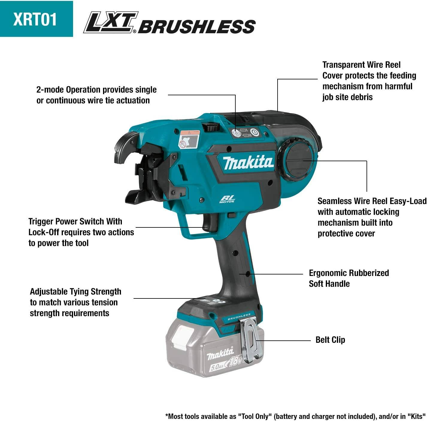 Makita XRT01TK 18V LXT® Lithium‘Ion Brushless Cordless Rebar Tying Tool Kit (5.0Ah)