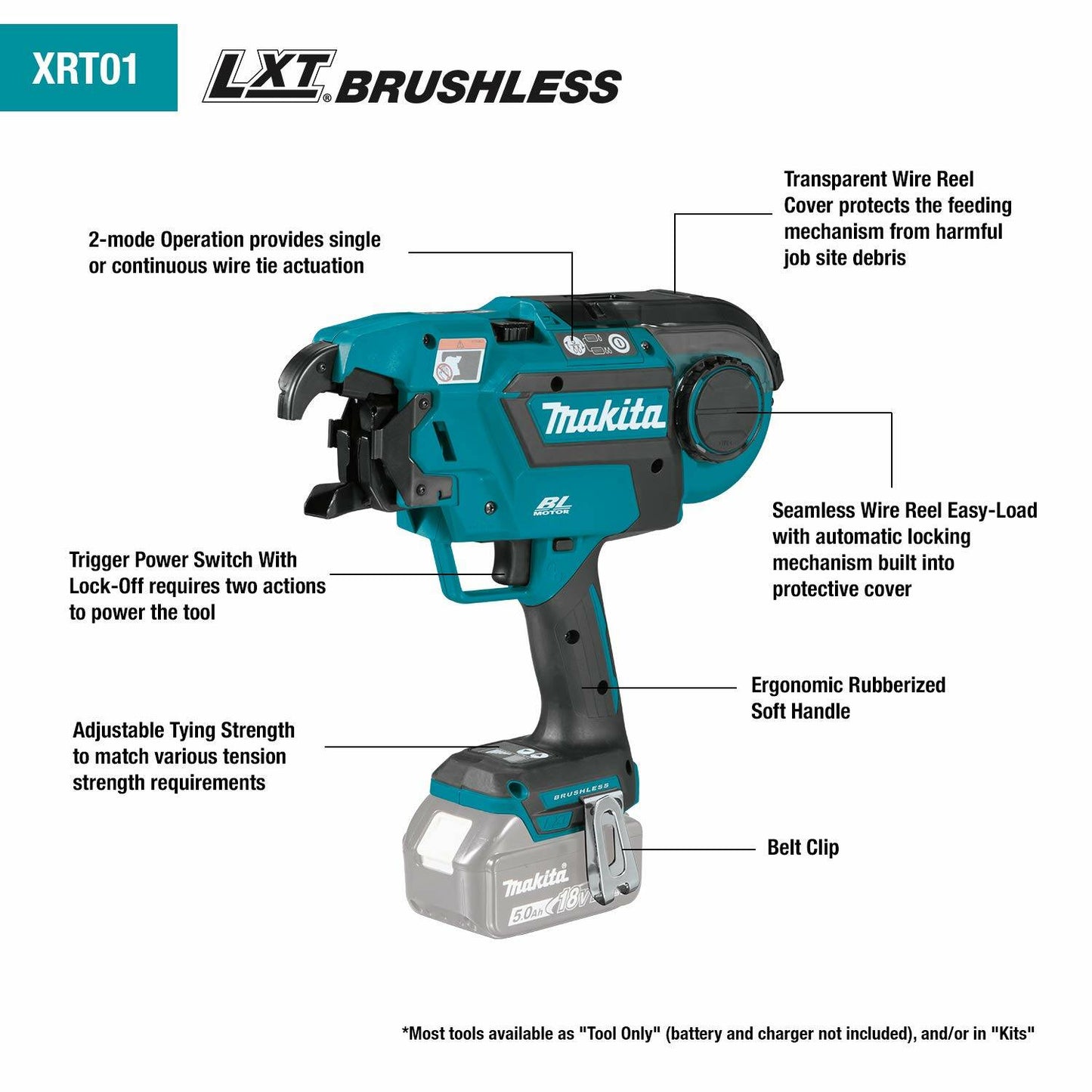 Makita XRT01ZK 18V LXT® Lithium‘Ion Brushless Cordless Rebar Tying Tool, Tool Only