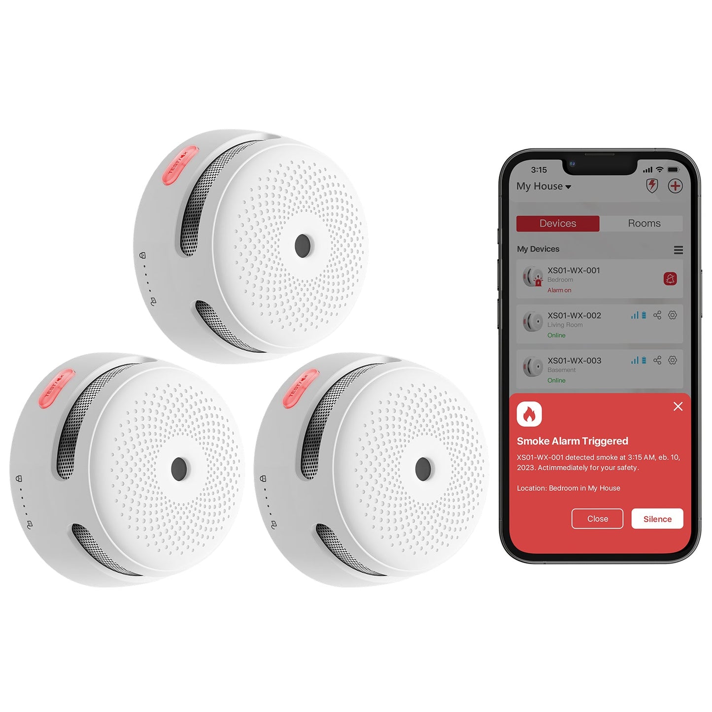 X-Sense XS01-WX3-Pack Smart Smoke Alarm - 3-Pack