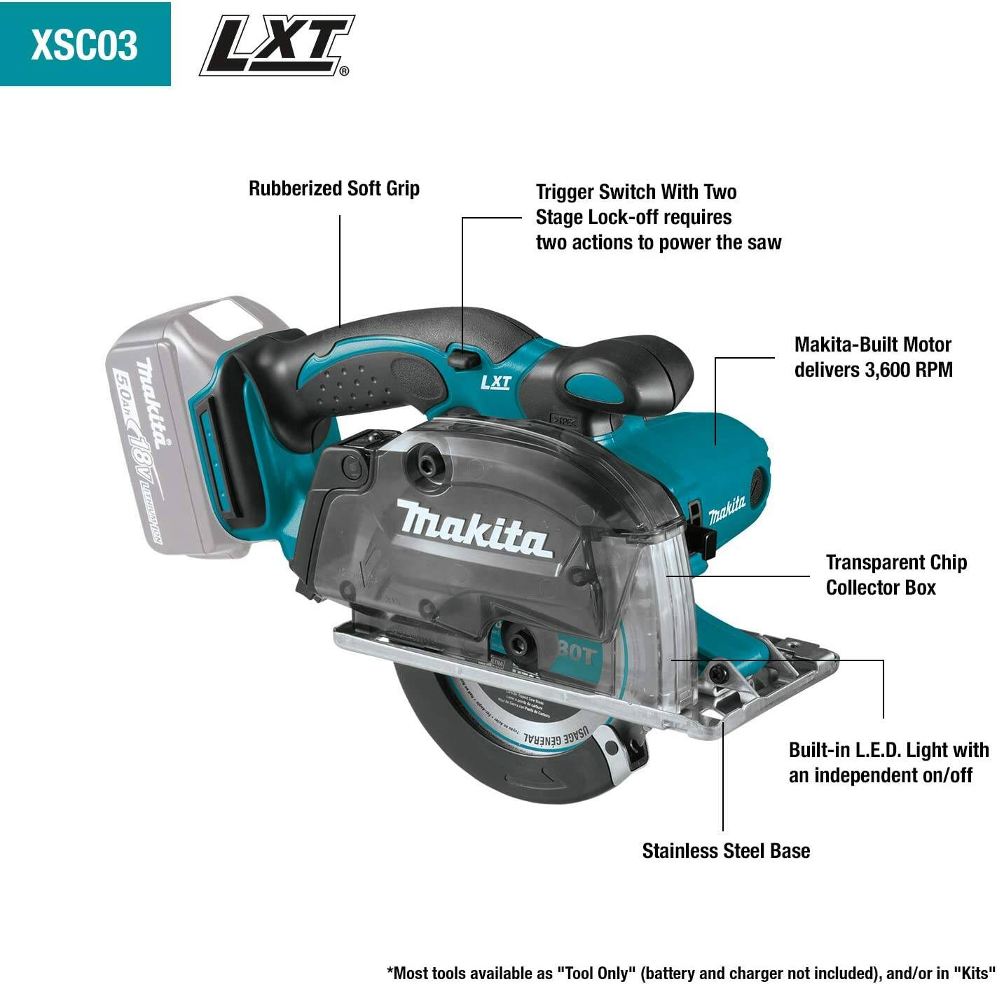 Makita XSC03Z 18V LXT® Lithium‘Ion Cordless 5‘3/8" Metal Cutting Saw, with Electric Brake and Chip Collector, Tool Only