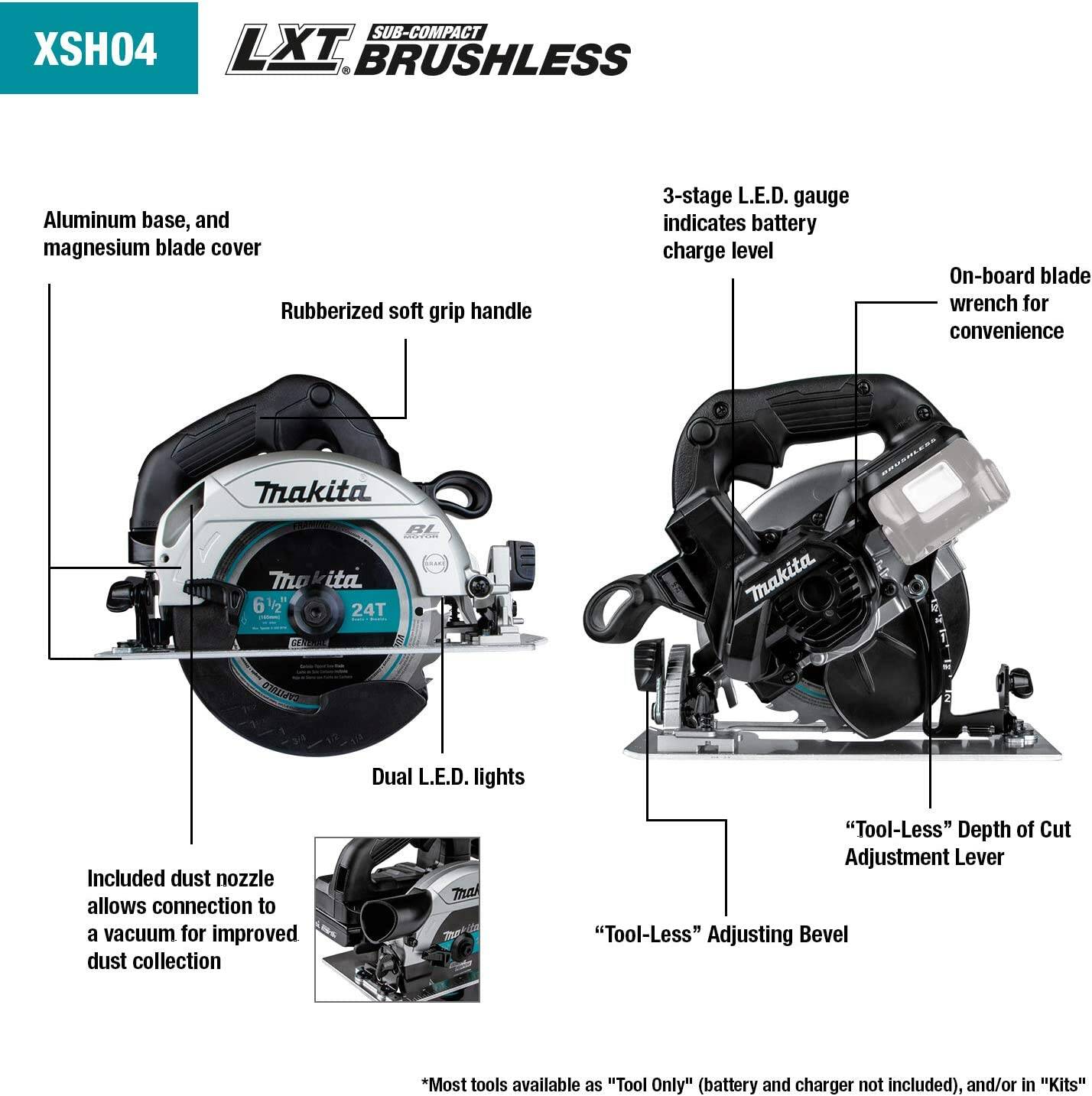 Makita XSH04RB 18V LXT® Lithium‘Ion Sub‘Compact Brushless Cordless 6‘1/2 Circular Saw Kit (2.0Ah)