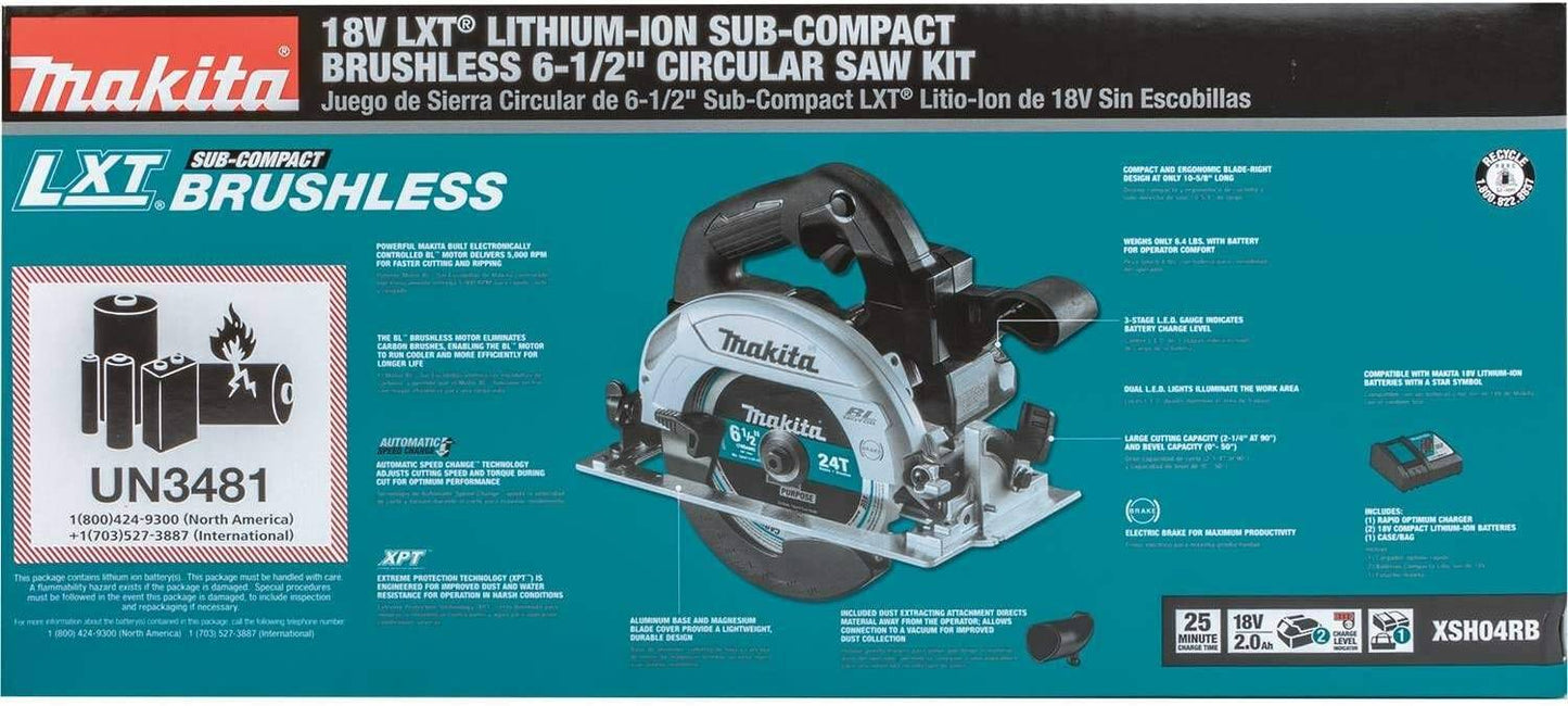 Makita XSH04RB 18V LXT® Lithium‘Ion Sub‘Compact Brushless Cordless 6‘1/2 Circular Saw Kit (2.0Ah)