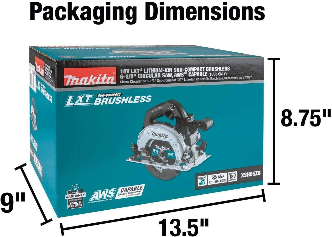 Makita XSH05ZB 18V LXT® Lithium‘Ion Sub‘Compact Brushless Cordless 6‘1/2 Circular Saw, AWS® Capable, Tool Only