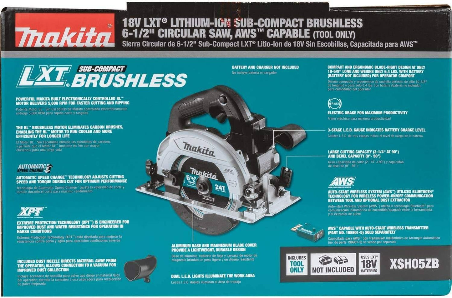 Makita XSH05ZB 18V LXT® Lithium‘Ion Sub‘Compact Brushless Cordless 6‘1/2 Circular Saw, AWS® Capable, Tool Only