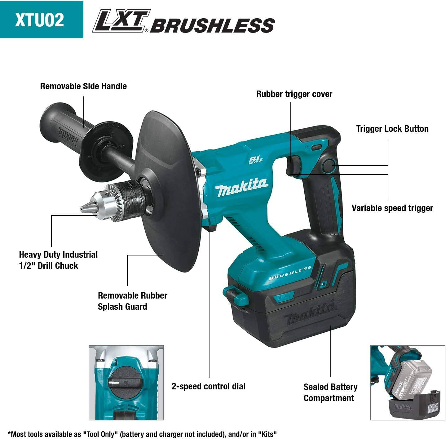 Makita XTU02T 18V LXT® Lithium‘Ion Brushless Cordless 1/2" Mixer Kit (5.0Ah)